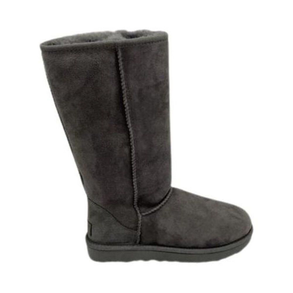 Classic Suede Sheepskin Shearling Lined Soft Boots Gray Sz 10